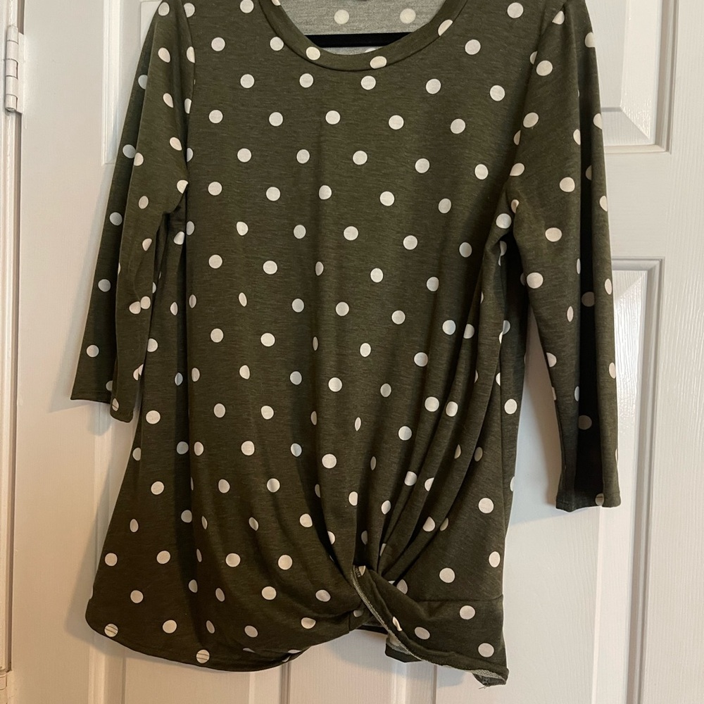Olive Polka Dot Long Sleeve Top